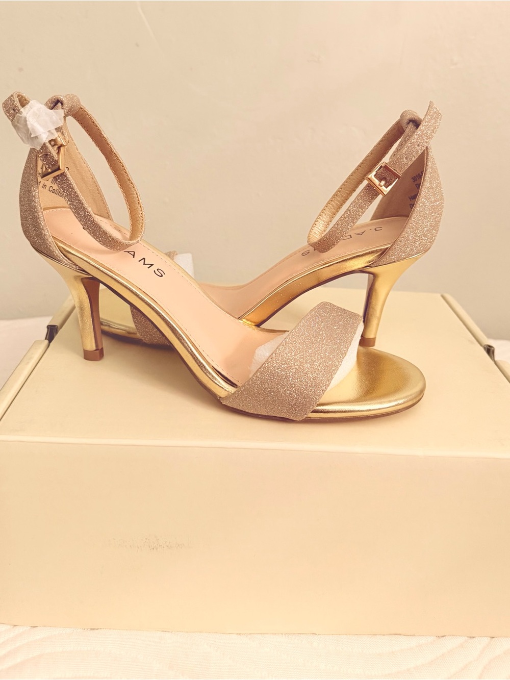 Sparkling Gold Ankle-Strap Heels by JAMS